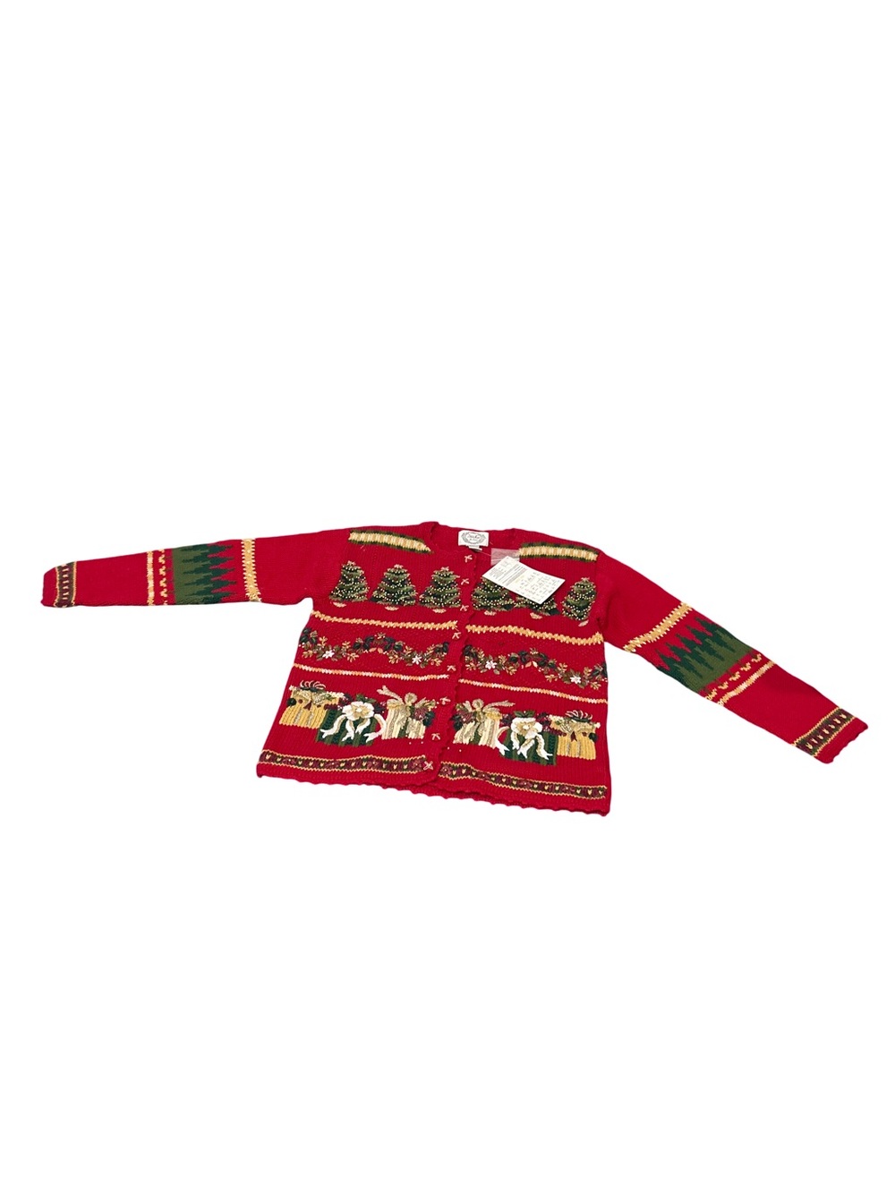 Vintage Stitches In Time 1X Embroidered Christmas Trees Red Sweater NWT